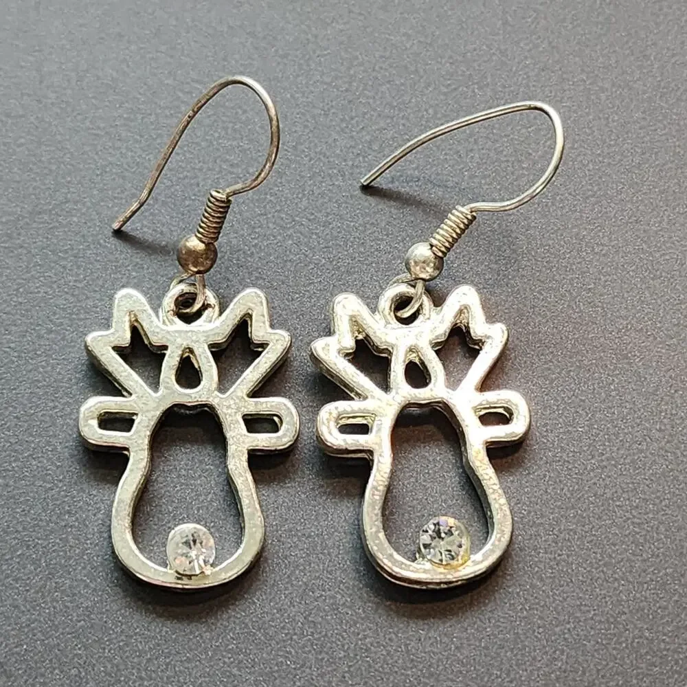 Christmas Reindeer Earrings Design Dangle Crystal Cubic Zirconia Nose Accents ST
